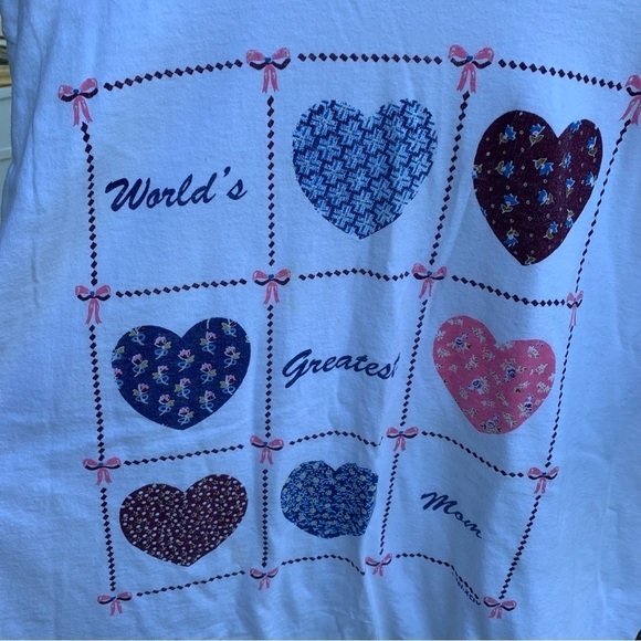Vintage Tee Shirt World’s Greatest Mom Hearts Ribbons Size XL - Picture 2 of 5